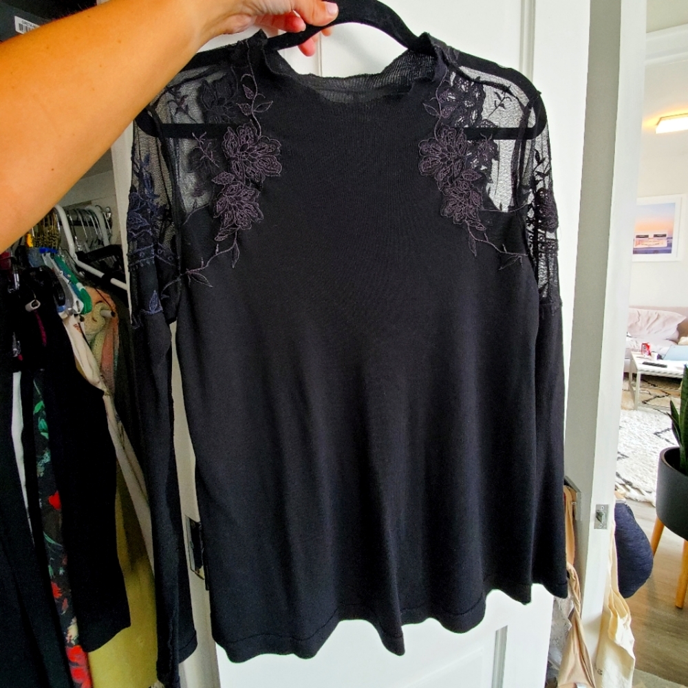 Free People Black Ribbed/Sheer top